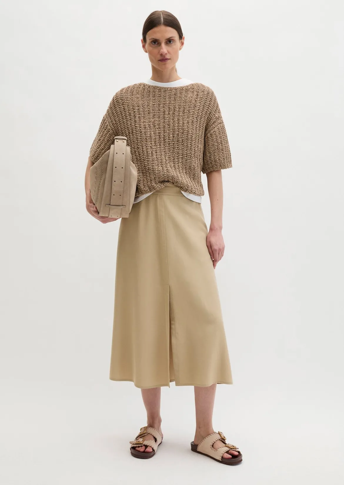 Kurzarm-Strickpullover boxy aus Bändchengarn