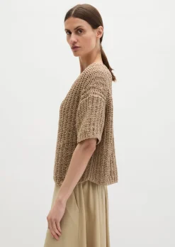 Kurzarm-Strickpullover boxy aus Bändchengarn