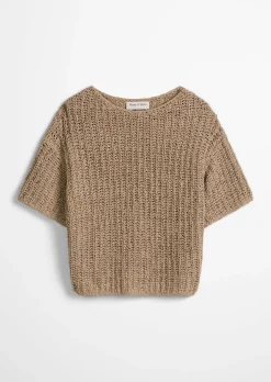 Kurzarm-Strickpullover boxy aus Bändchengarn