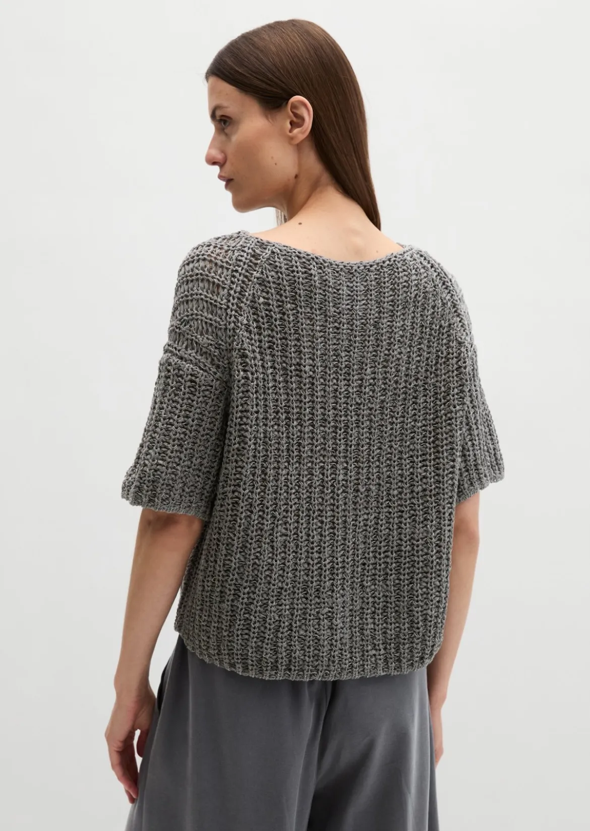 Kurzarm-Strickpullover boxy aus Bändchengarn
