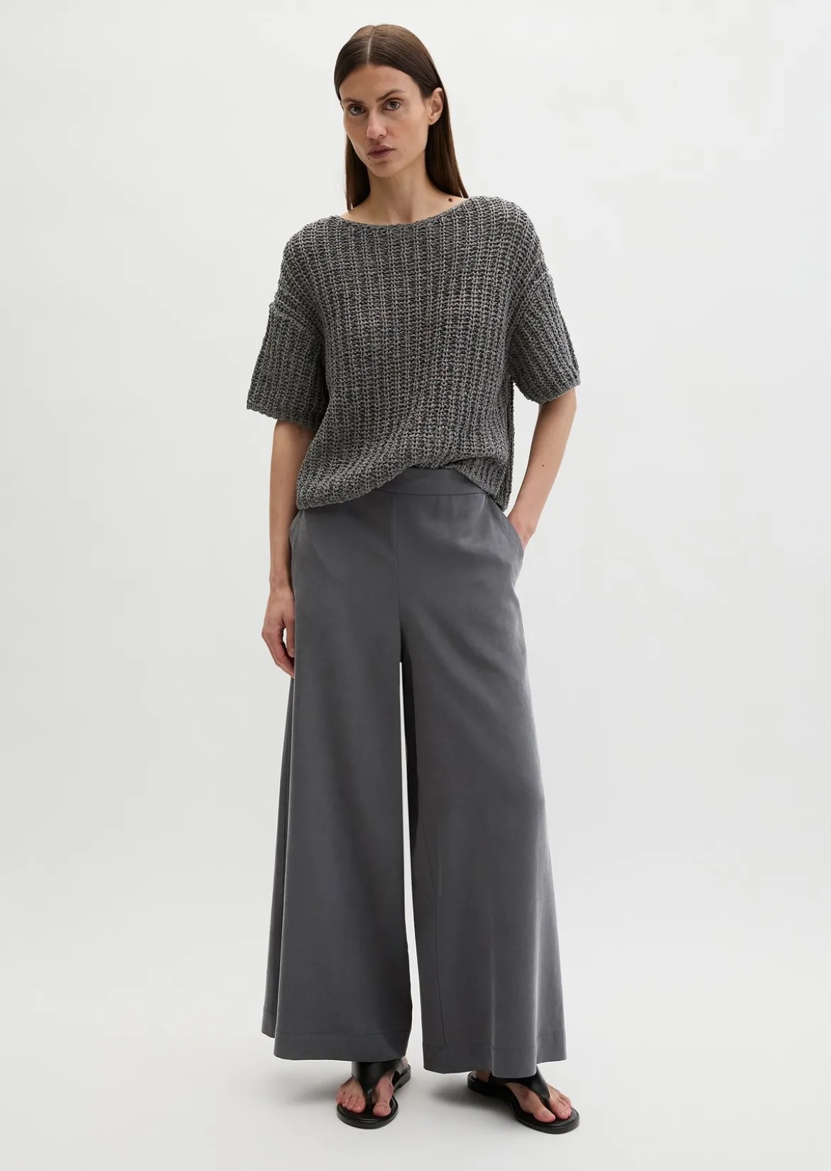 Kurzarm-Strickpullover boxy aus Bändchengarn