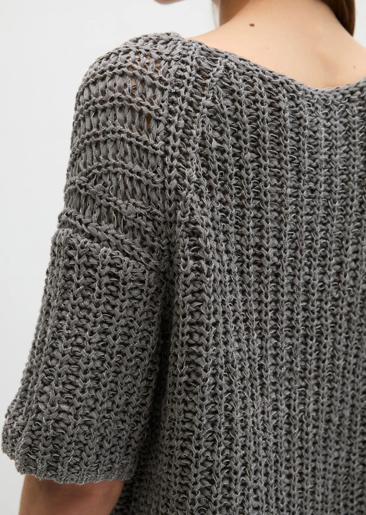 Kurzarm-Strickpullover boxy aus Bändchengarn