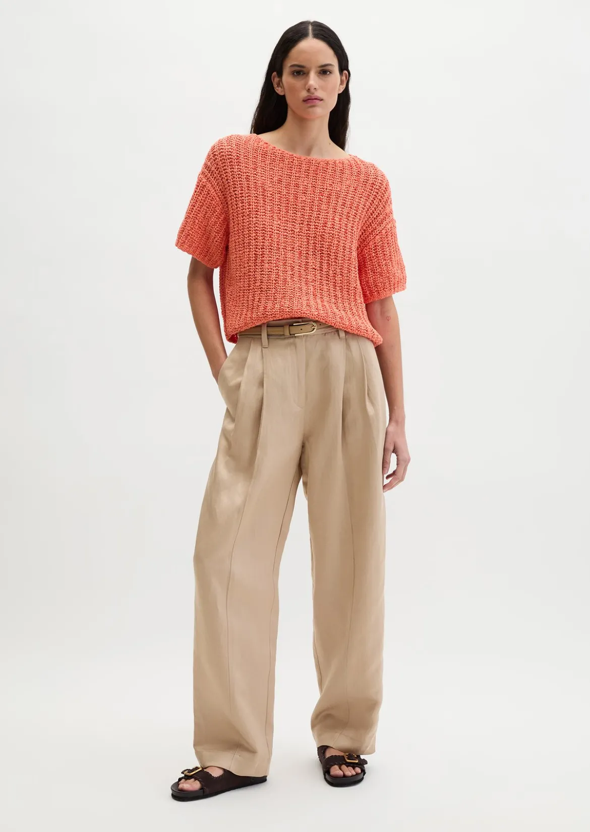 Kurzarm-Strickpullover boxy aus Bändchengarn