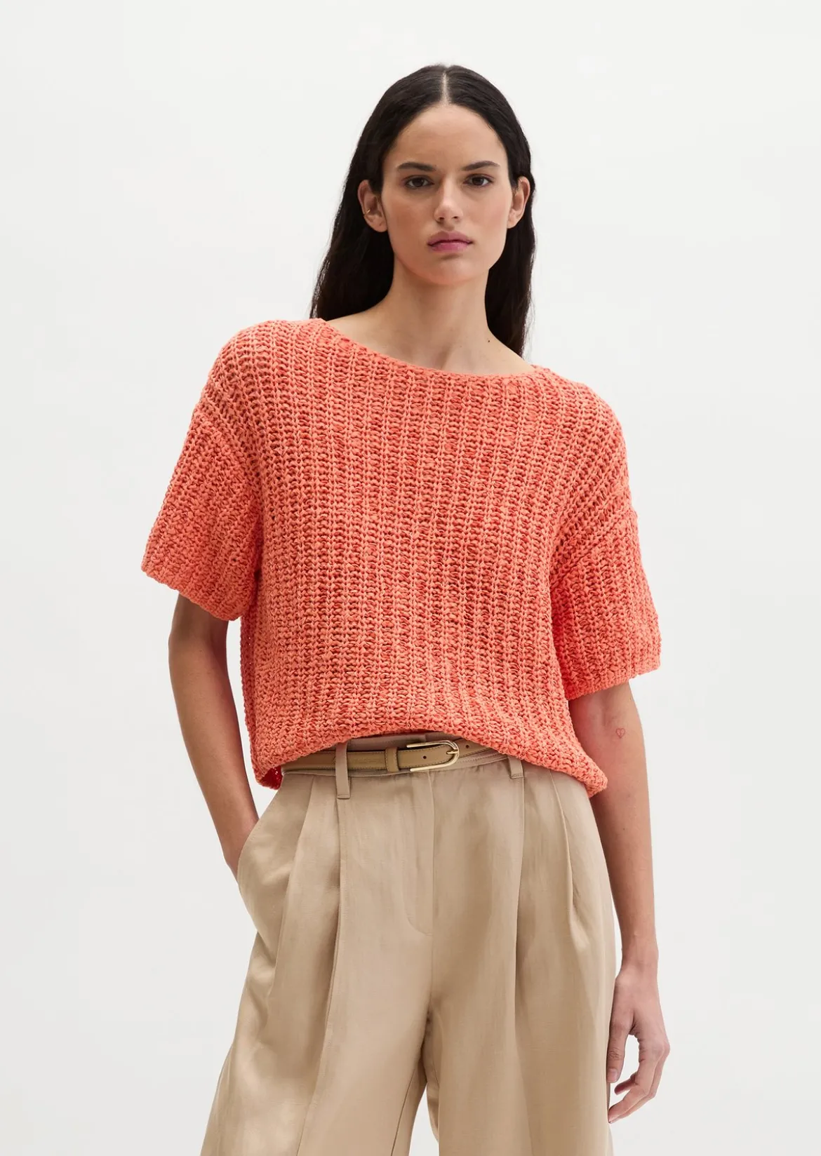 Kurzarm-Strickpullover boxy aus Bändchengarn