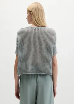 Kurzarm-Strickpullover boxy aus Organic Cotton-Leinen-Mix