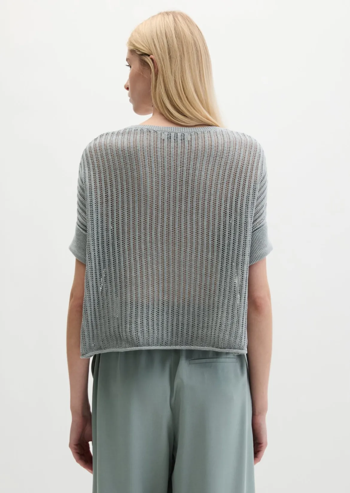 Kurzarm-Strickpullover boxy aus Organic Cotton-Leinen-Mix