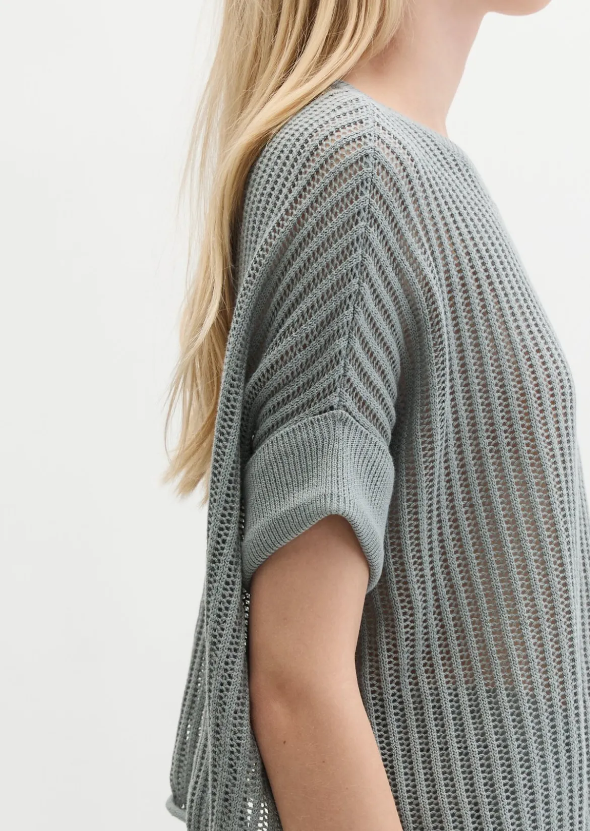 Kurzarm-Strickpullover boxy aus Organic Cotton-Leinen-Mix