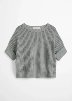 Kurzarm-Strickpullover boxy aus Organic Cotton-Leinen-Mix