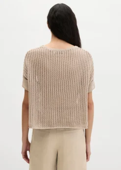 Kurzarm-Strickpullover boxy aus Organic Cotton-Leinen-Mix