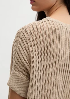 Kurzarm-Strickpullover boxy aus Organic Cotton-Leinen-Mix