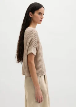 Kurzarm-Strickpullover boxy aus Organic Cotton-Leinen-Mix