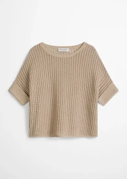 Kurzarm-Strickpullover boxy aus Organic Cotton-Leinen-Mix