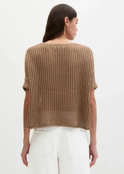Kurzarm-Strickpullover boxy aus Organic Cotton-Leinen-Mix