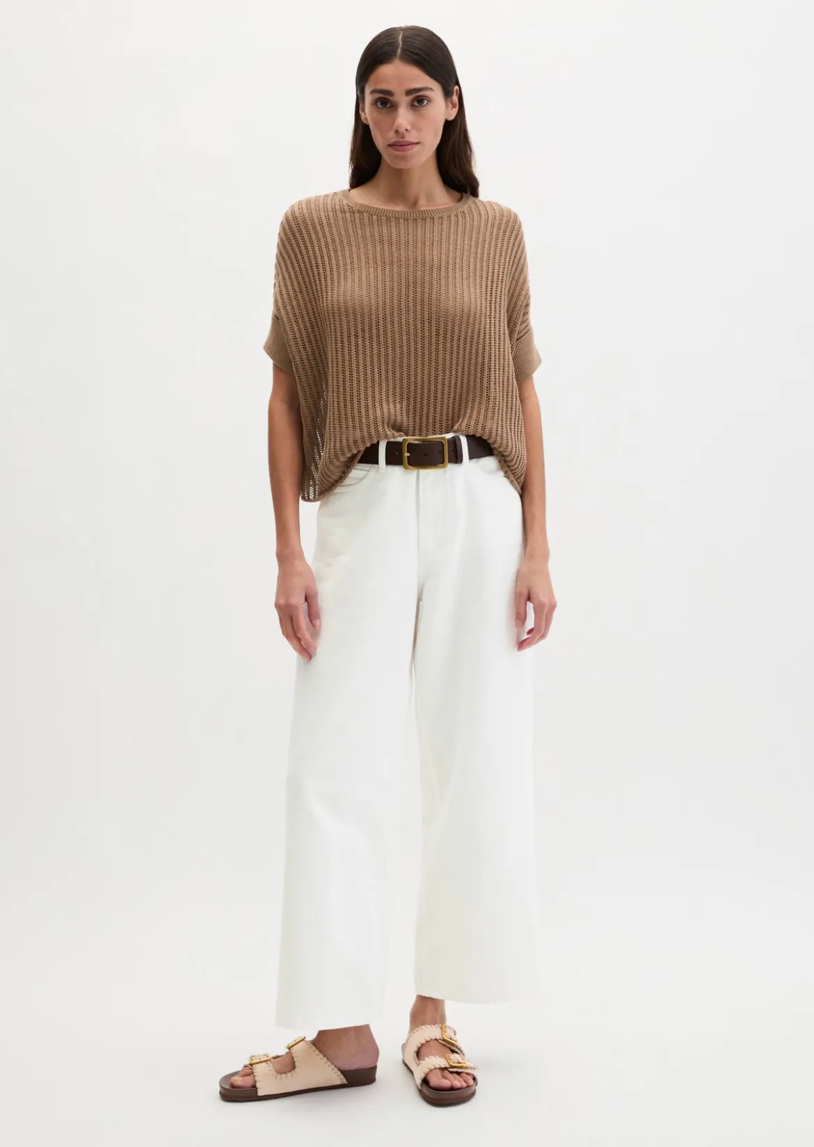 Kurzarm-Strickpullover boxy aus Organic Cotton-Leinen-Mix