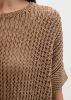 Kurzarm-Strickpullover boxy aus Organic Cotton-Leinen-Mix