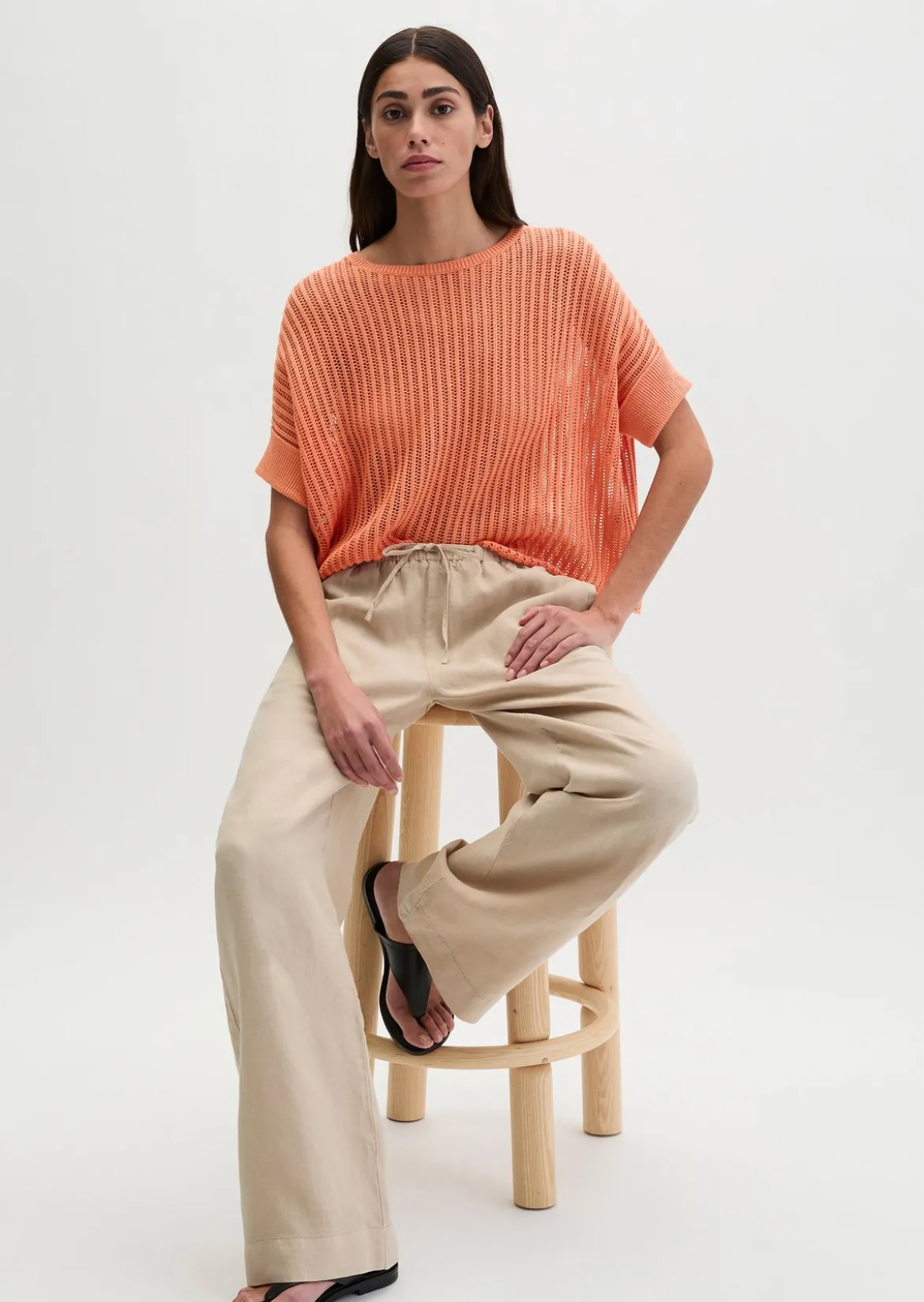 Kurzarm-Strickpullover boxy aus Organic Cotton-Leinen-Mix