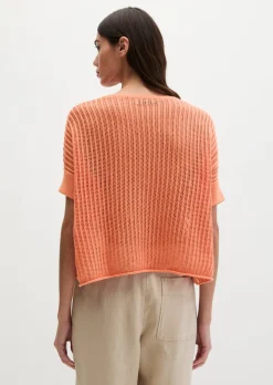 Kurzarm-Strickpullover boxy aus Organic Cotton-Leinen-Mix