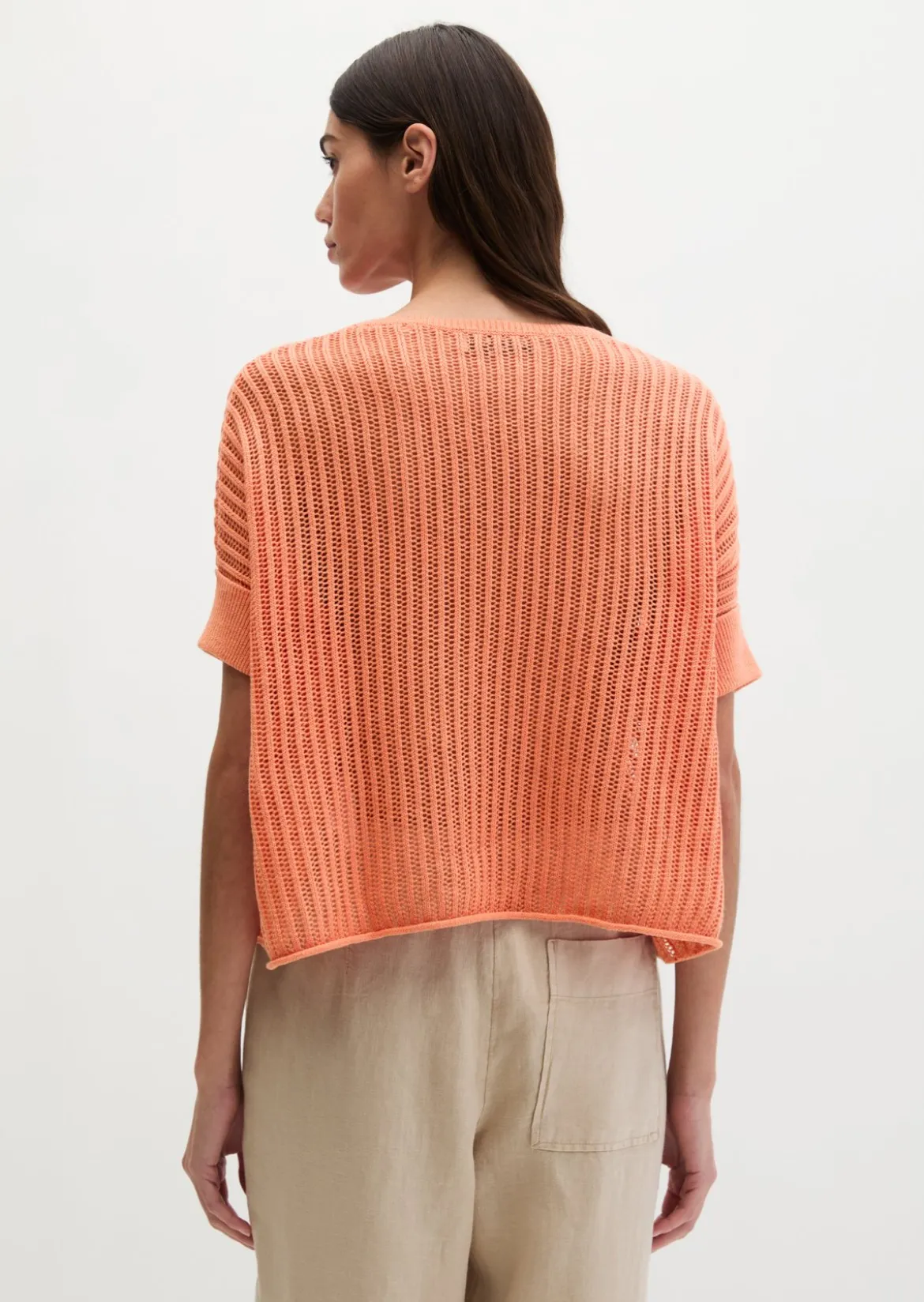 Kurzarm-Strickpullover boxy aus Organic Cotton-Leinen-Mix