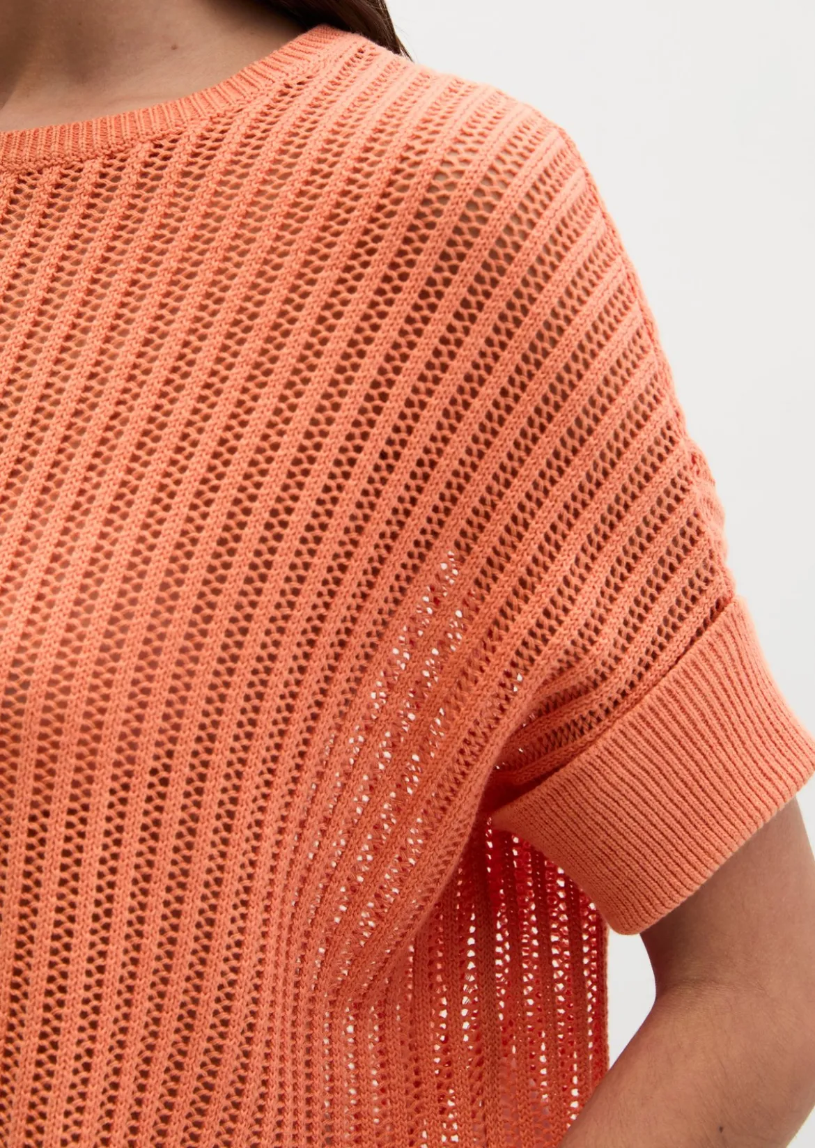 Kurzarm-Strickpullover boxy aus Organic Cotton-Leinen-Mix