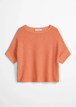 Kurzarm-Strickpullover boxy aus Organic Cotton-Leinen-Mix