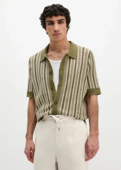 Kurzarm-Strickshirt regular aus Bio-Baumwolle und Leinen