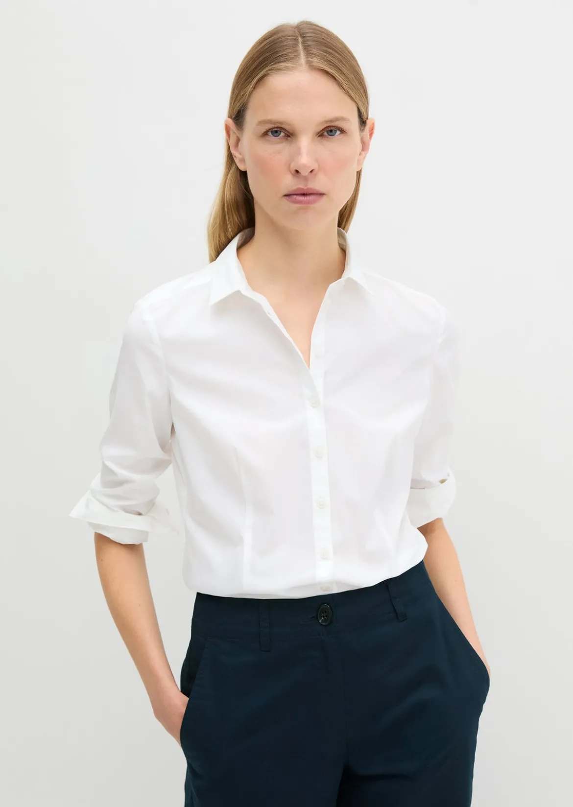 Langarm-Bluse in Stretch-Popeline-Qualität