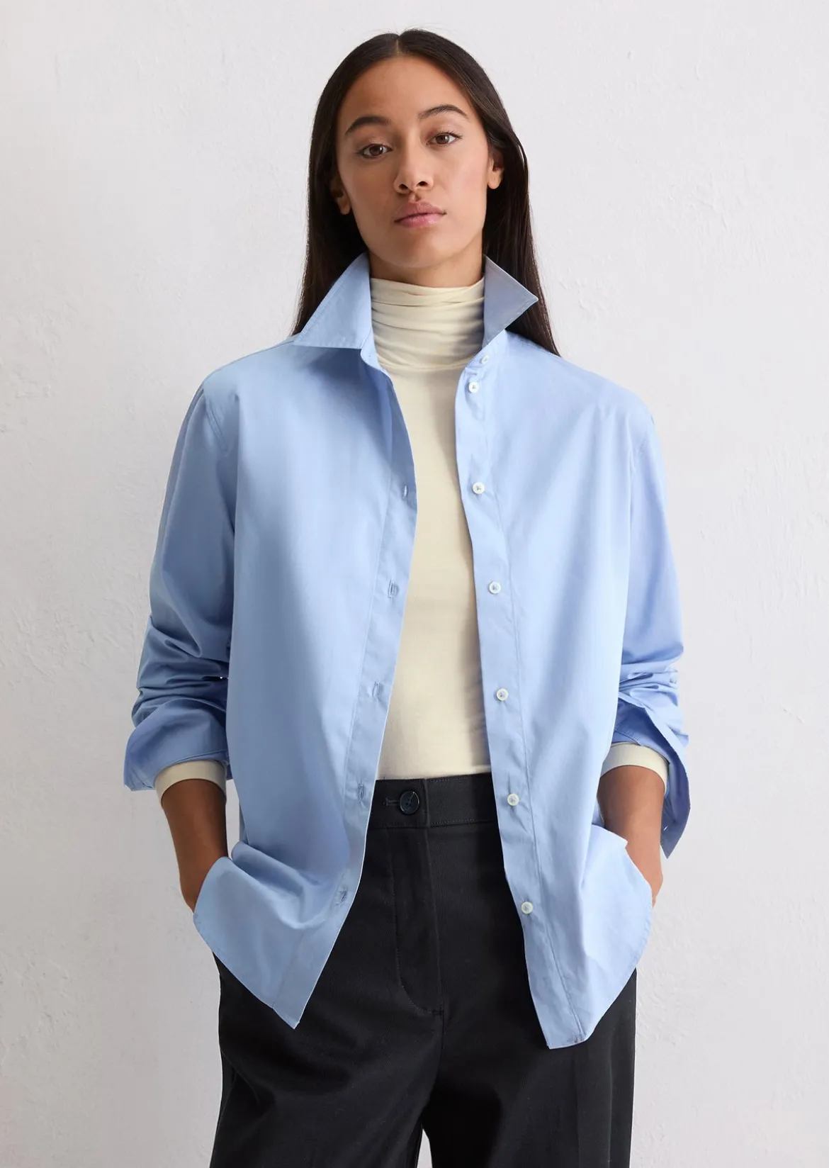 Langarm-Bluse regular aus Baumwoll-Premium-Popeline