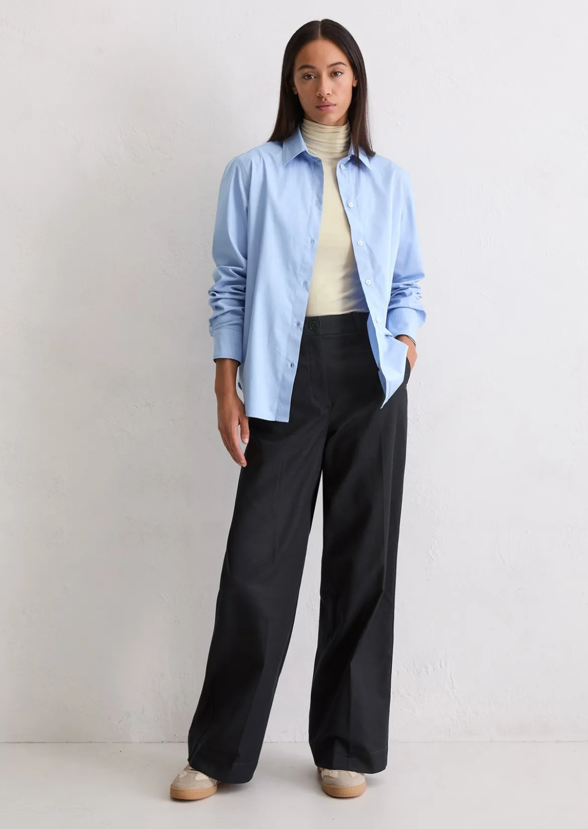 Langarm-Bluse regular aus Baumwoll-Premium-Popeline