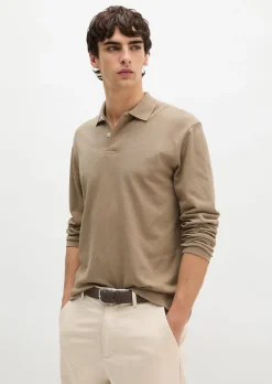Langarm-Poloshirt regular aus Baumwoll-Leinen-Mix