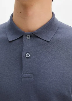 Langarm-Poloshirt regular aus Baumwoll-Leinen-Mix