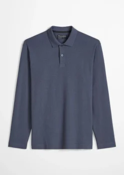 Langarm-Poloshirt regular aus Baumwoll-Leinen-Mix