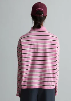 Langarm-Poloshirt relaxed aus gestreiftem Single Jersey