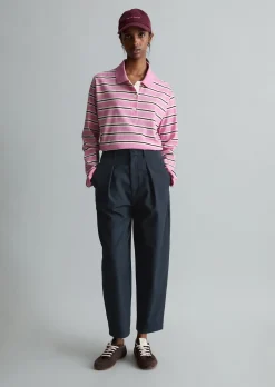 Langarm-Poloshirt relaxed aus gestreiftem Single Jersey