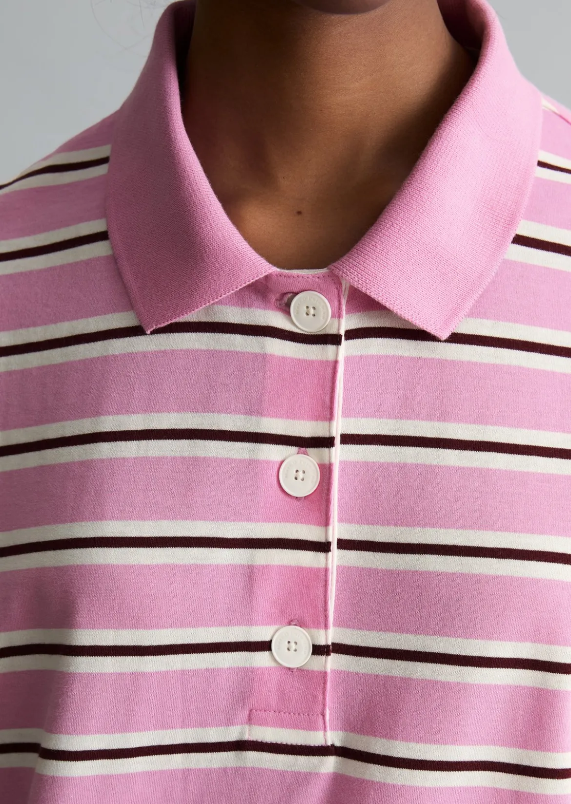 Langarm-Poloshirt relaxed aus gestreiftem Single Jersey