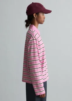 Langarm-Poloshirt relaxed aus gestreiftem Single Jersey