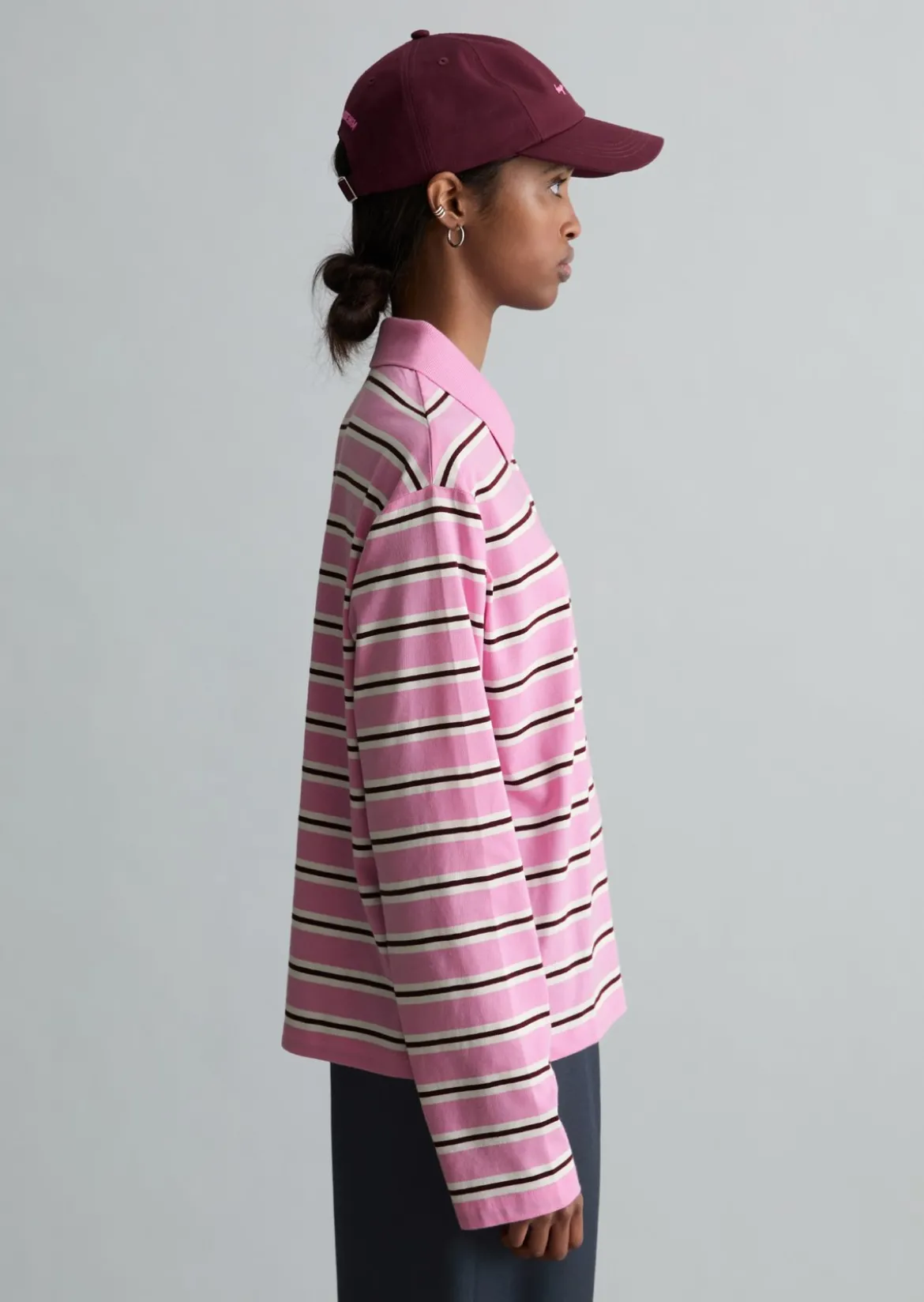 Langarm-Poloshirt relaxed aus gestreiftem Single Jersey