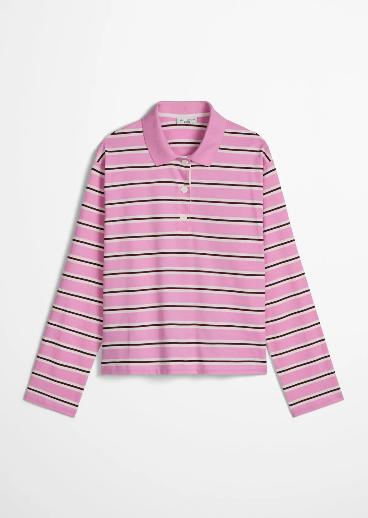Langarm-Poloshirt relaxed aus gestreiftem Single Jersey