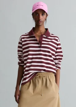 Langarm-Poloshirt relaxed aus gestreiftem Single Jersey