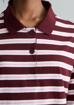 Langarm-Poloshirt relaxed aus gestreiftem Single Jersey