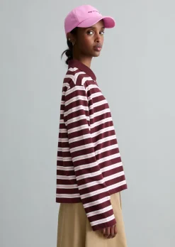 Langarm-Poloshirt relaxed aus gestreiftem Single Jersey
