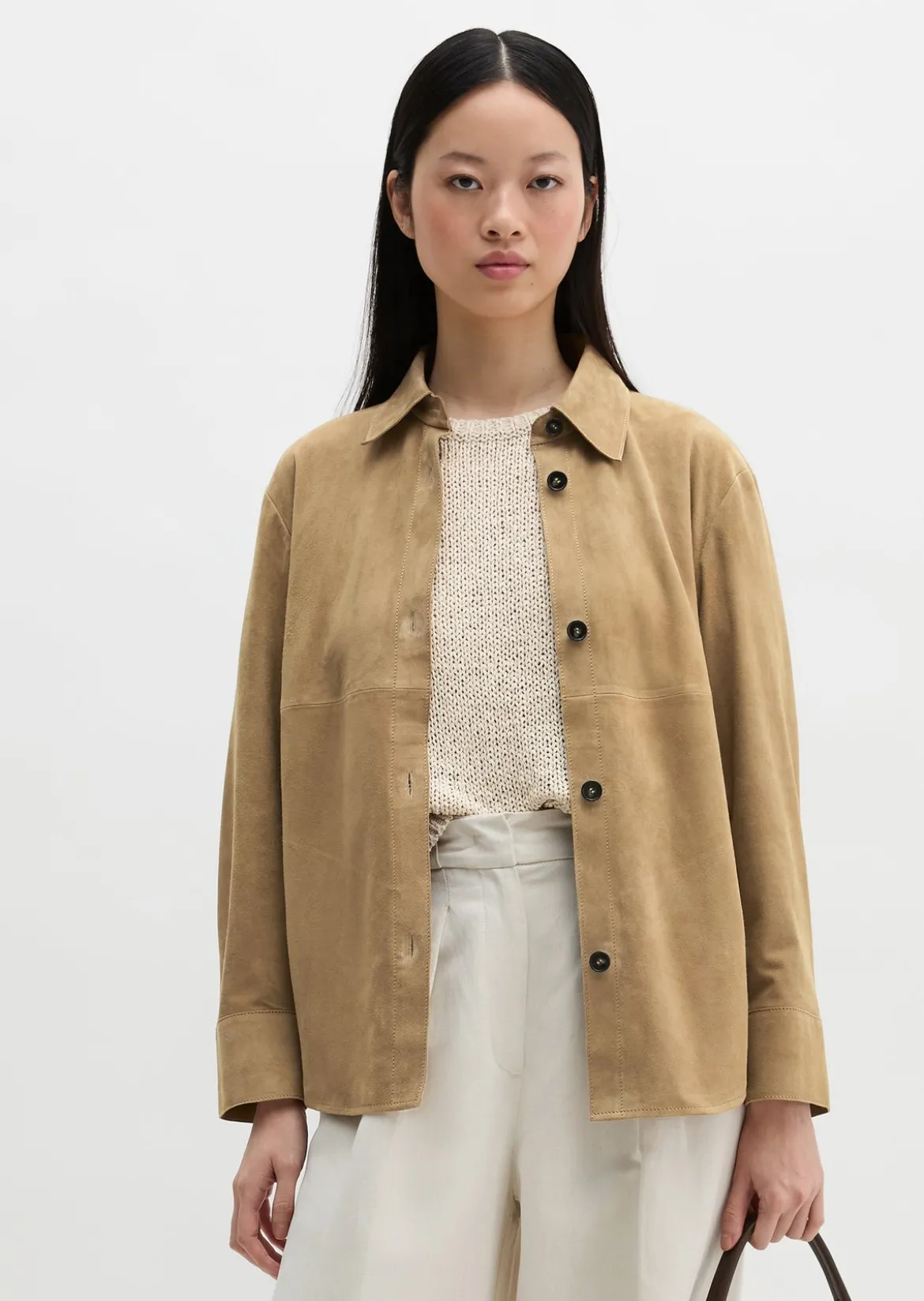 Leder-Overshirt regular aus weichem Ziegen-Veloursleder