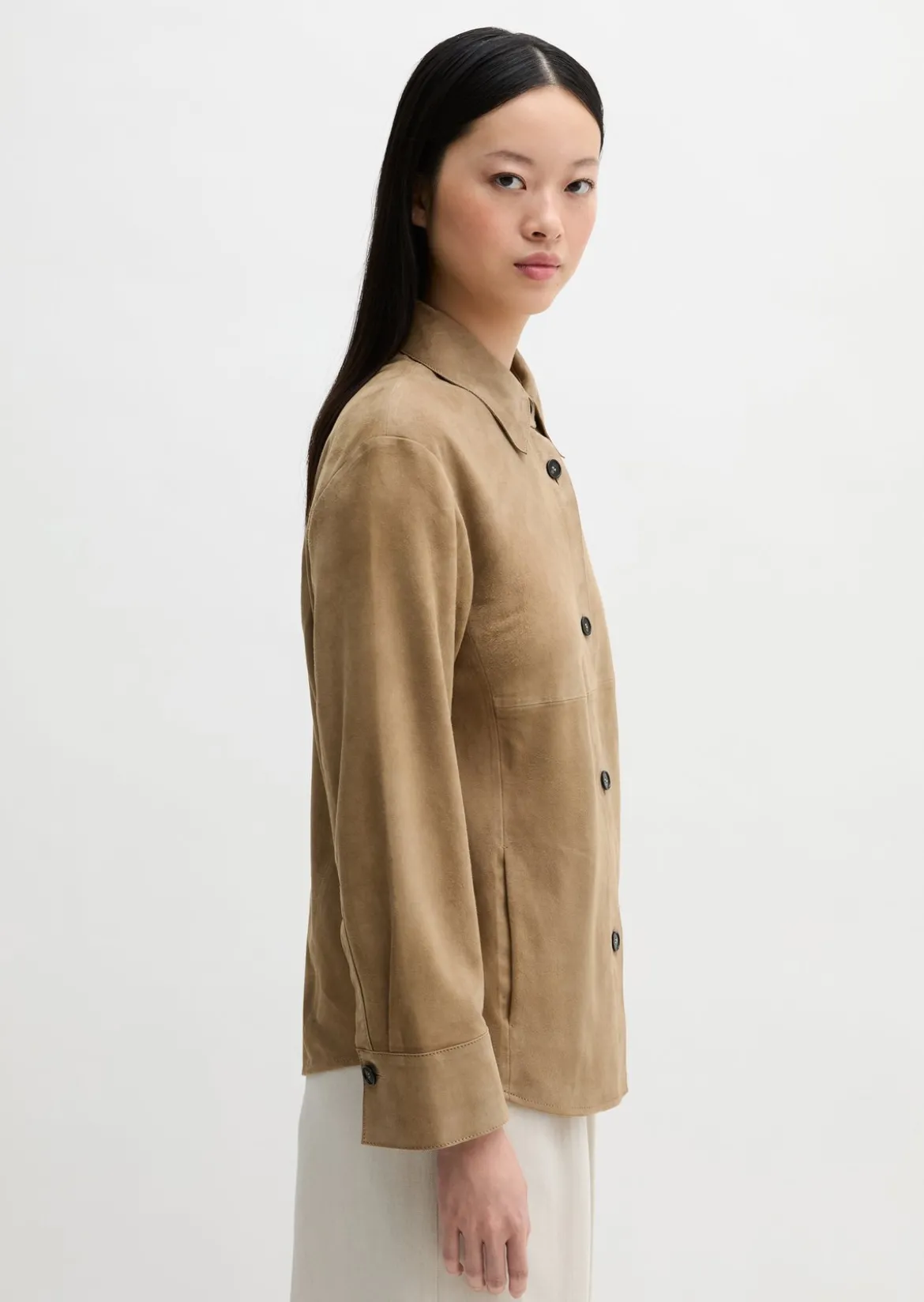 Leder-Overshirt regular aus weichem Ziegen-Veloursleder