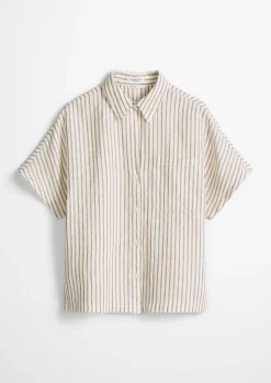 Leinenbluse regular mit garngefärbtem Streifenmuster