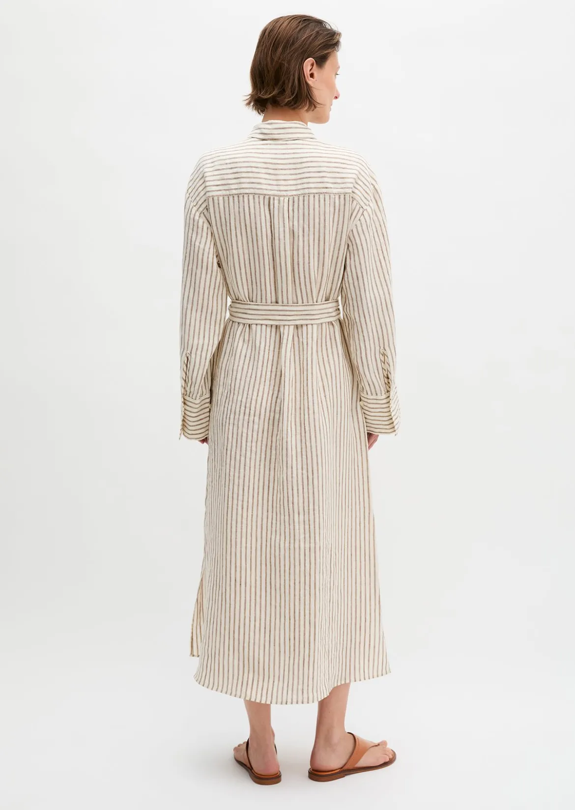 Leinen-Hemblusenkleid relaxed mit garngefärbtem Streifenmuster