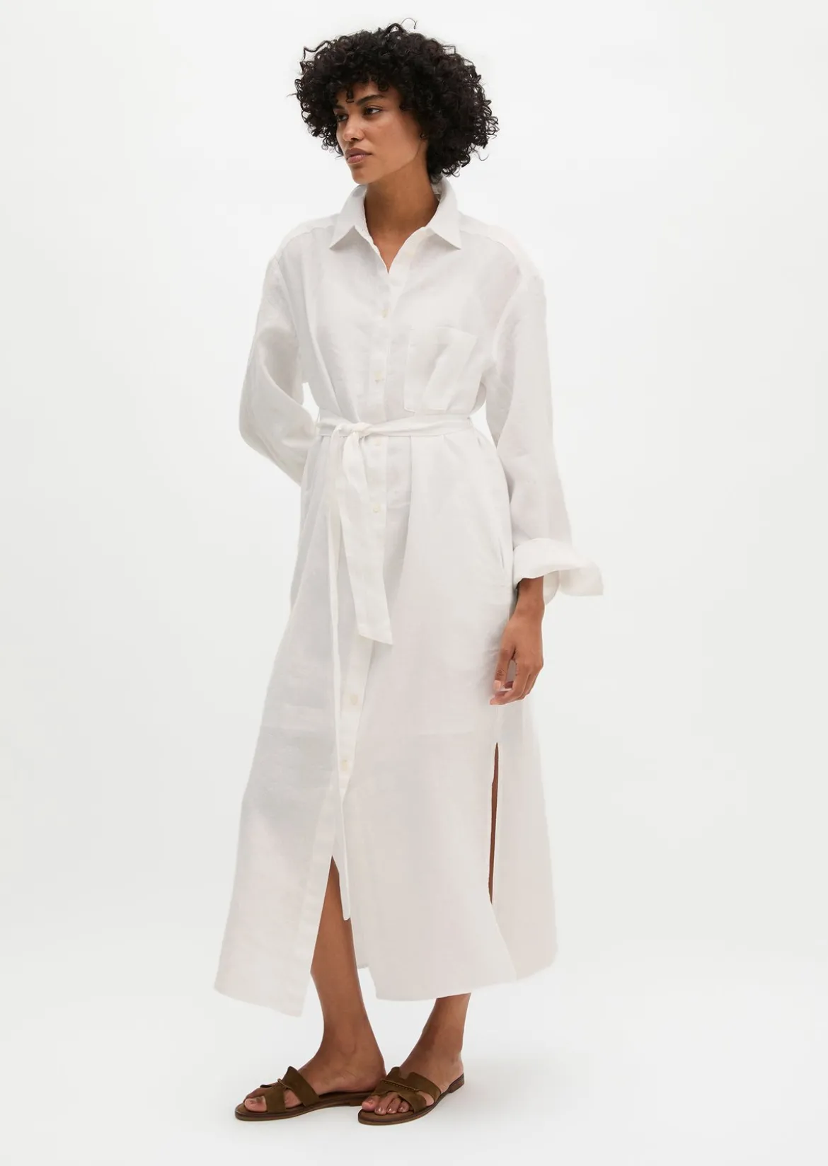 Leinen-Hemdblusenkleid wide mit Taillenbindeband