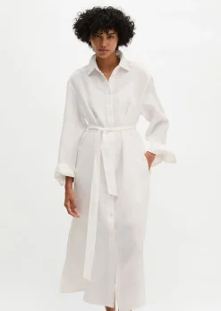 Leinen-Hemdblusenkleid wide mit Taillenbindeband