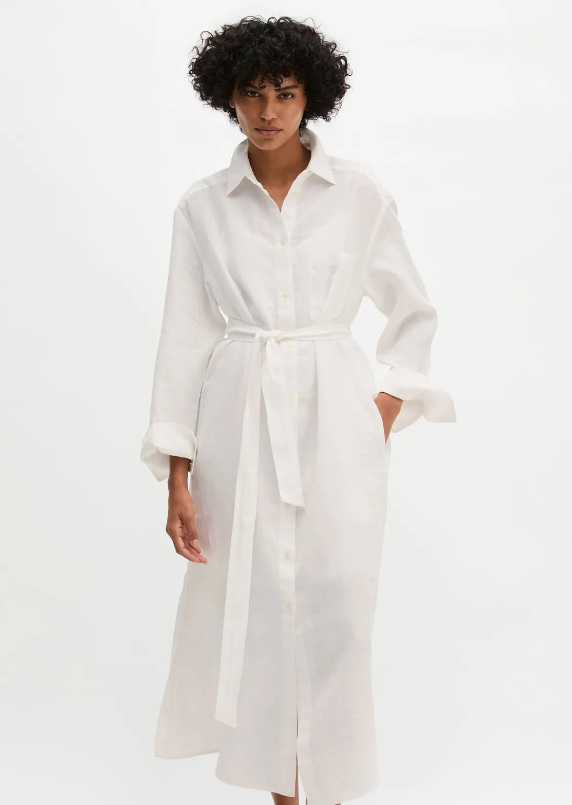Leinen-Hemdblusenkleid wide mit Taillenbindeband