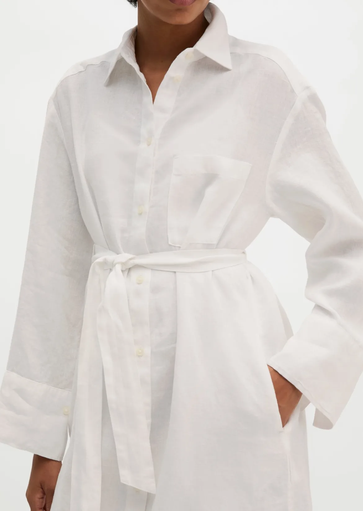 Leinen-Hemdblusenkleid wide mit Taillenbindeband