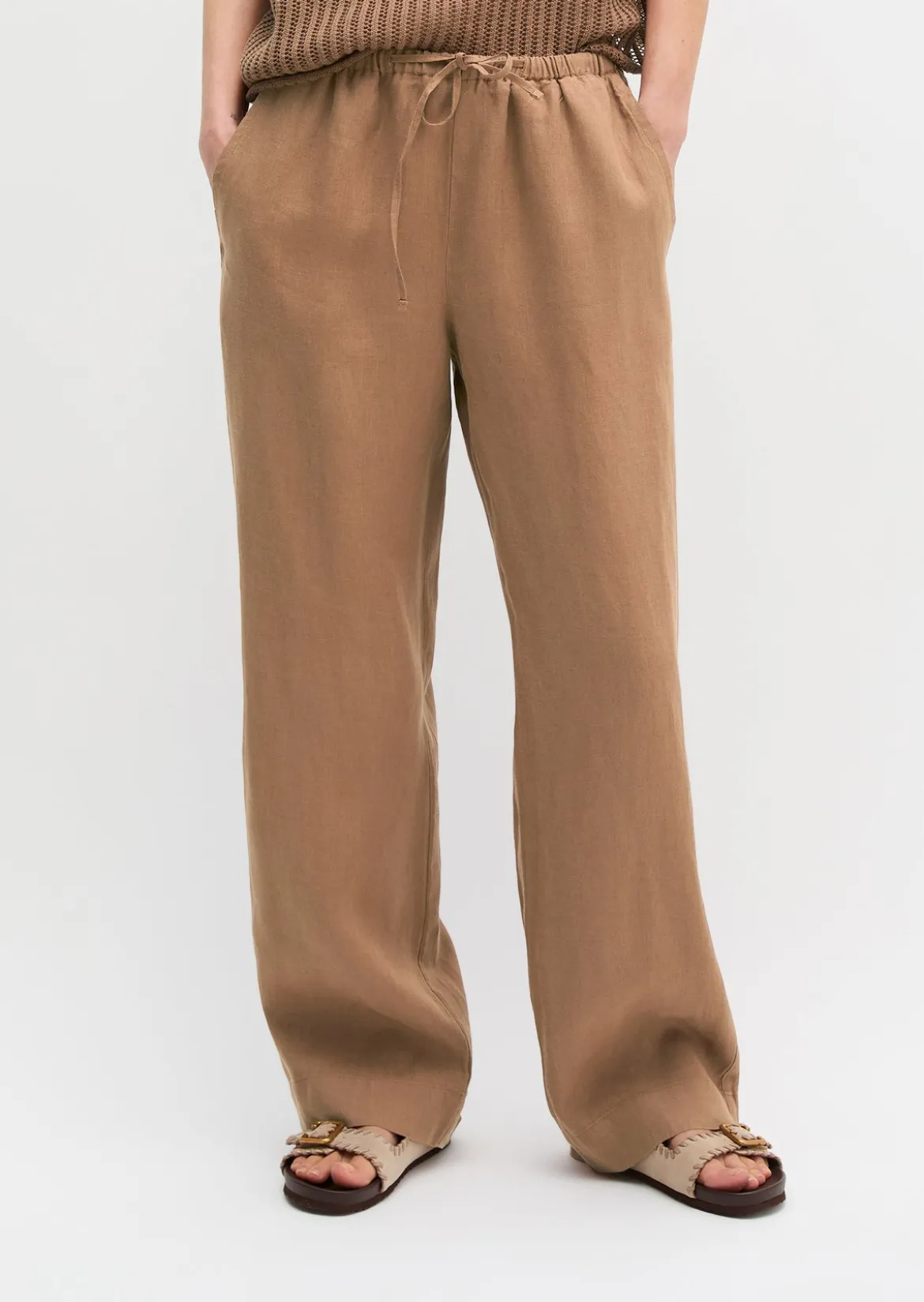 Leinenhose straight mit elastischem Tunnelzug-Bund