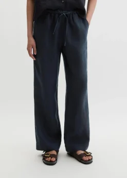 Leinenhose straight mit elastischem Tunnelzug-Bund